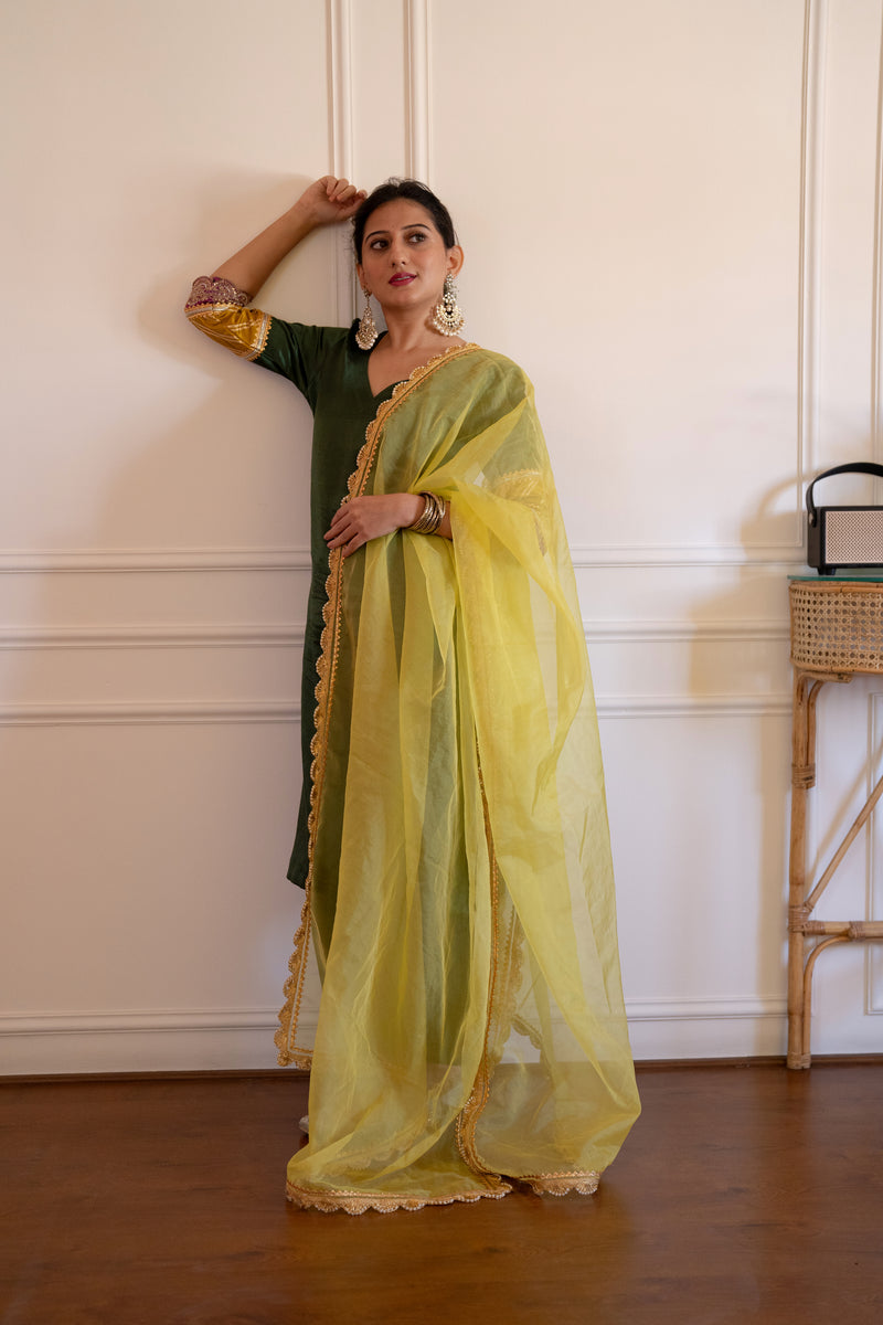 Saher x Tyohaar | Lemon Yellow Organza Dupatta-Binks