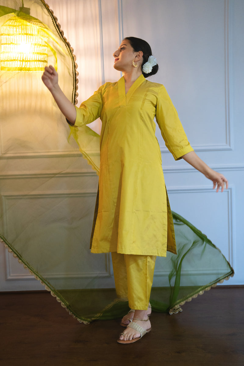 Heena x Tyohaar | Olive Green Organza Dupatta-Binks