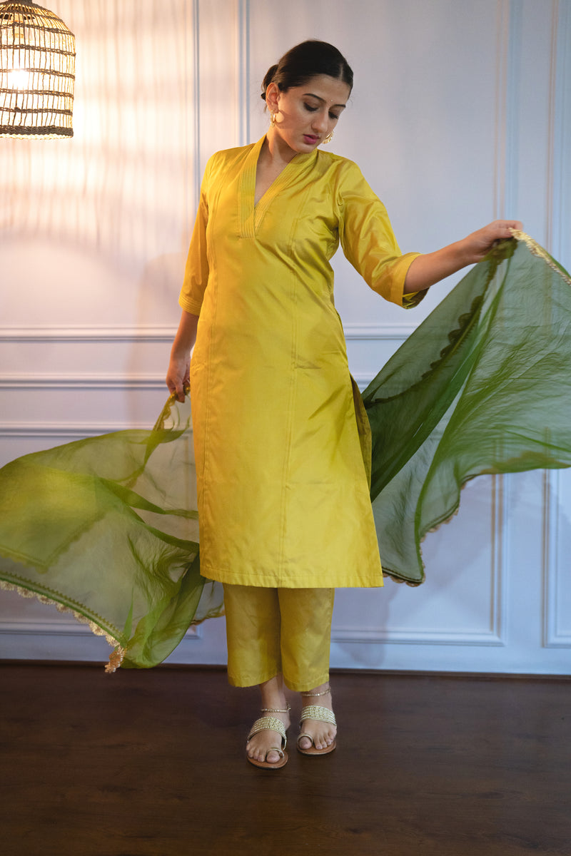 Heena x Tyohaar | Olive Green Organza Dupatta-Binks