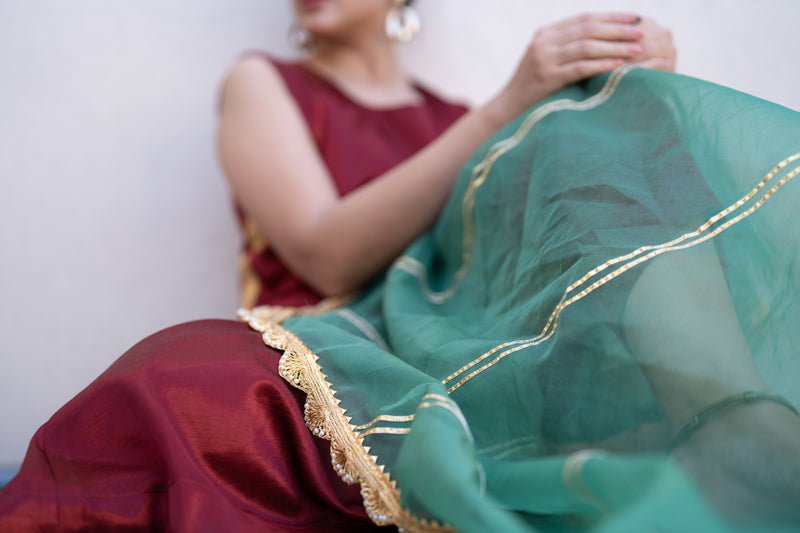 Panna x Tyohaar | Forest Green Organza Dupatta-Binks