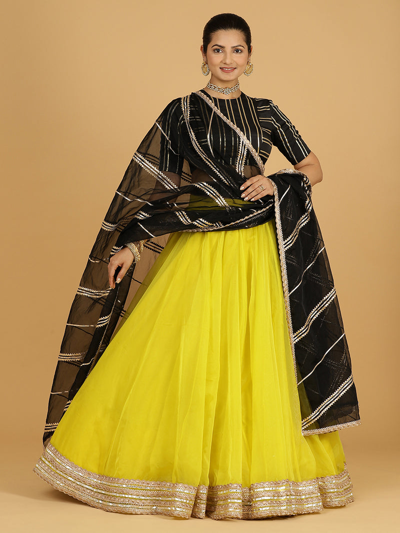 Chandni x Tyohaar | Organza Dupatta with Gold Gota Lace-Binks
