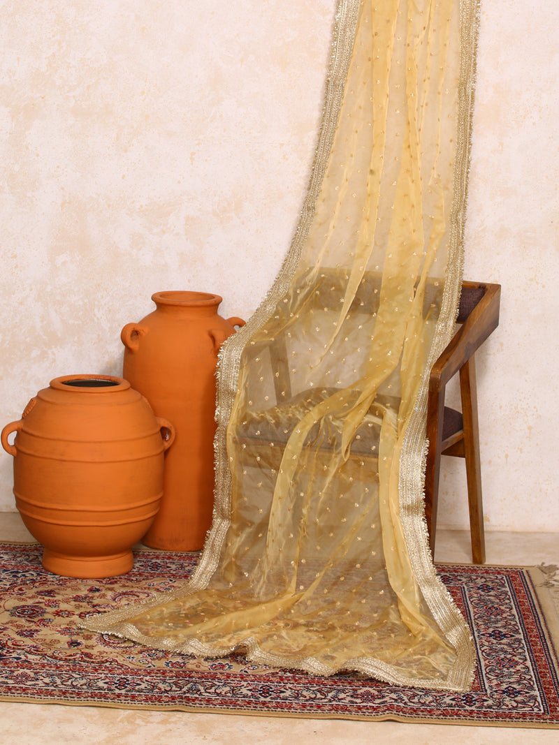 Jashn x Tyohaar | Sequined Gold Organza Dupatta-Binks