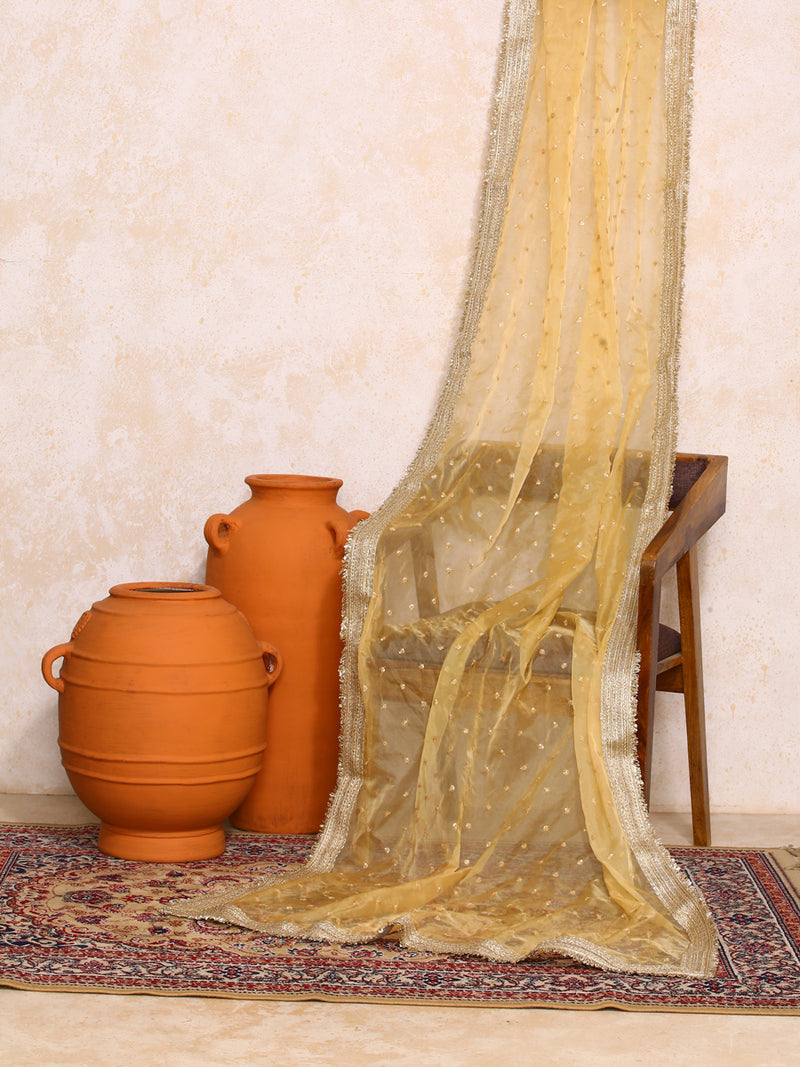 Jashn x Tyohaar | Sequined Gold Organza Dupatta-Binks