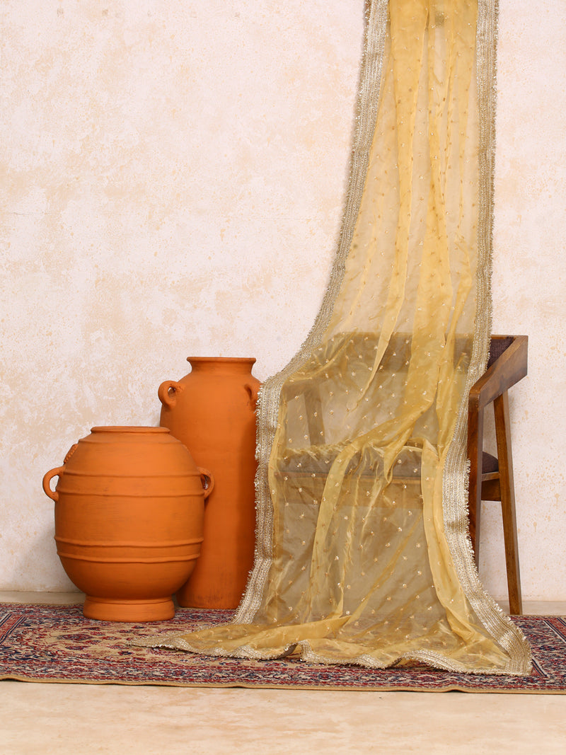 Jashn x Tyohaar | Sequined Gold Organza Dupatta-Binks