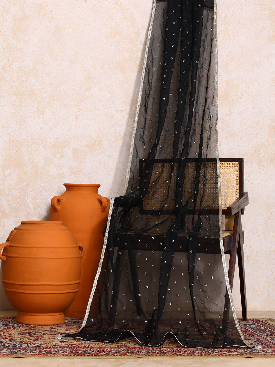 Kaamini x Tyohaar Dupatta, in Black Viscose, made for party & festive.