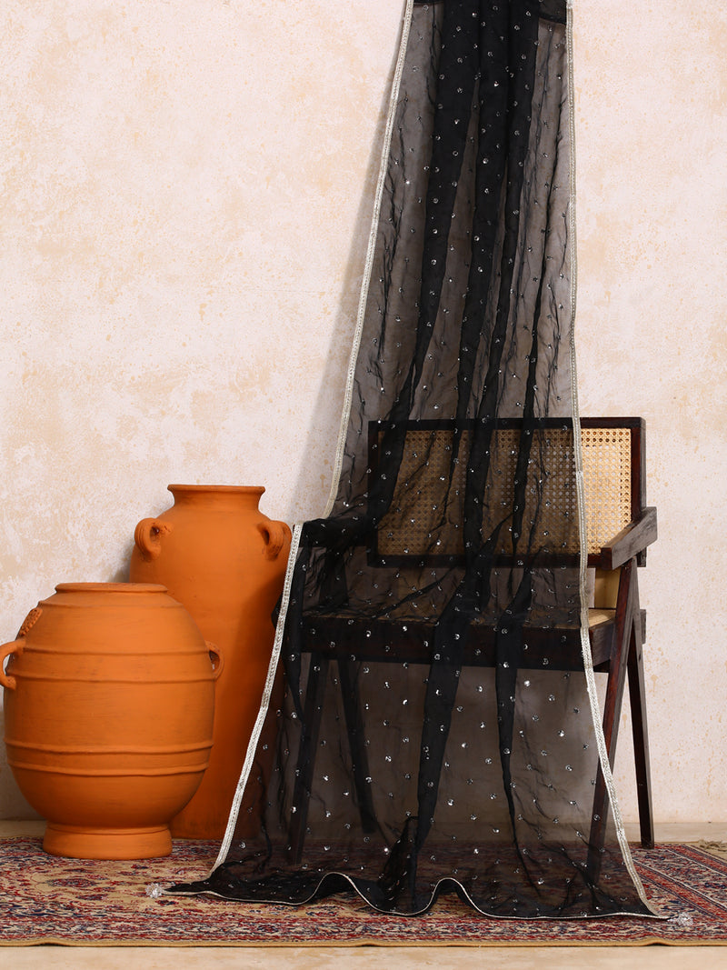 Kaamini x Tyohaar | Sequined Black Organza Dupatta-Binks