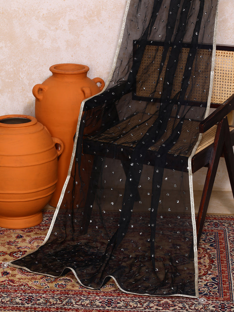 Kaamini x Tyohaar | Sequined Black Organza Dupatta-Binks