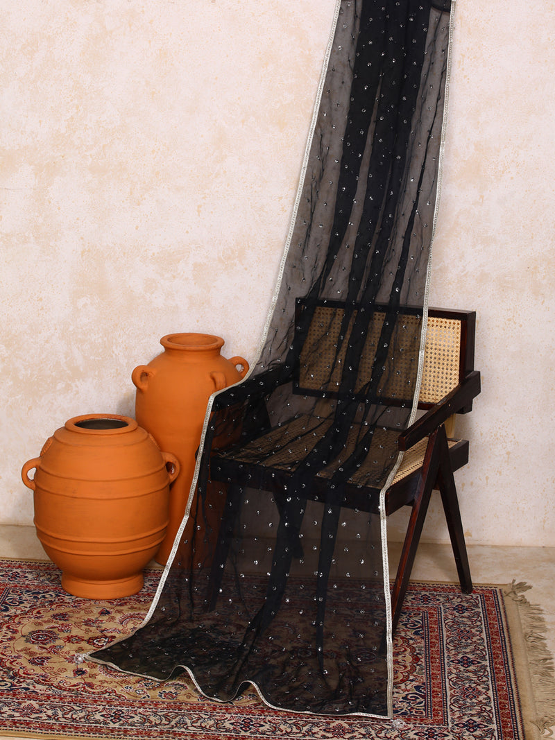Kaamini x Tyohaar | Sequined Black Organza Dupatta-Binks