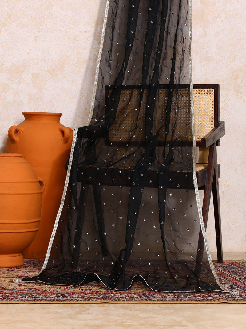 Kaamini x Tyohaar | Sequined Black Organza Dupatta-Binks