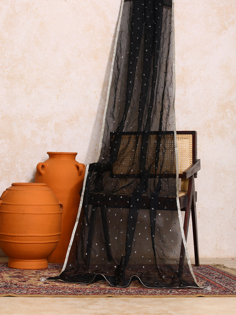 Kaamini x Tyohaar | Sequined Black Organza Dupatta-Binks
