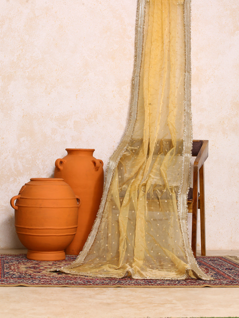 Misbah x Tyohaar | Sequined Gold Organza Dupatta-Binks
