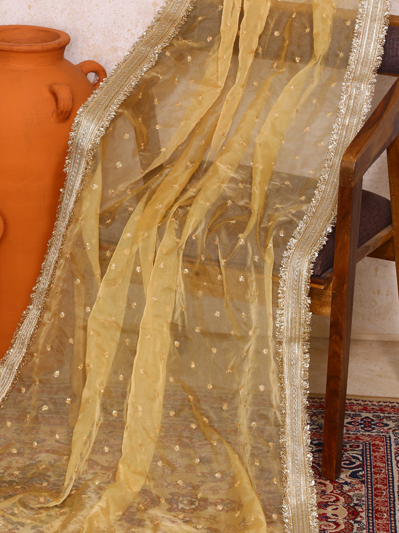 Misbah x Tyohaar | Sequined Gold Organza Dupatta-Binks