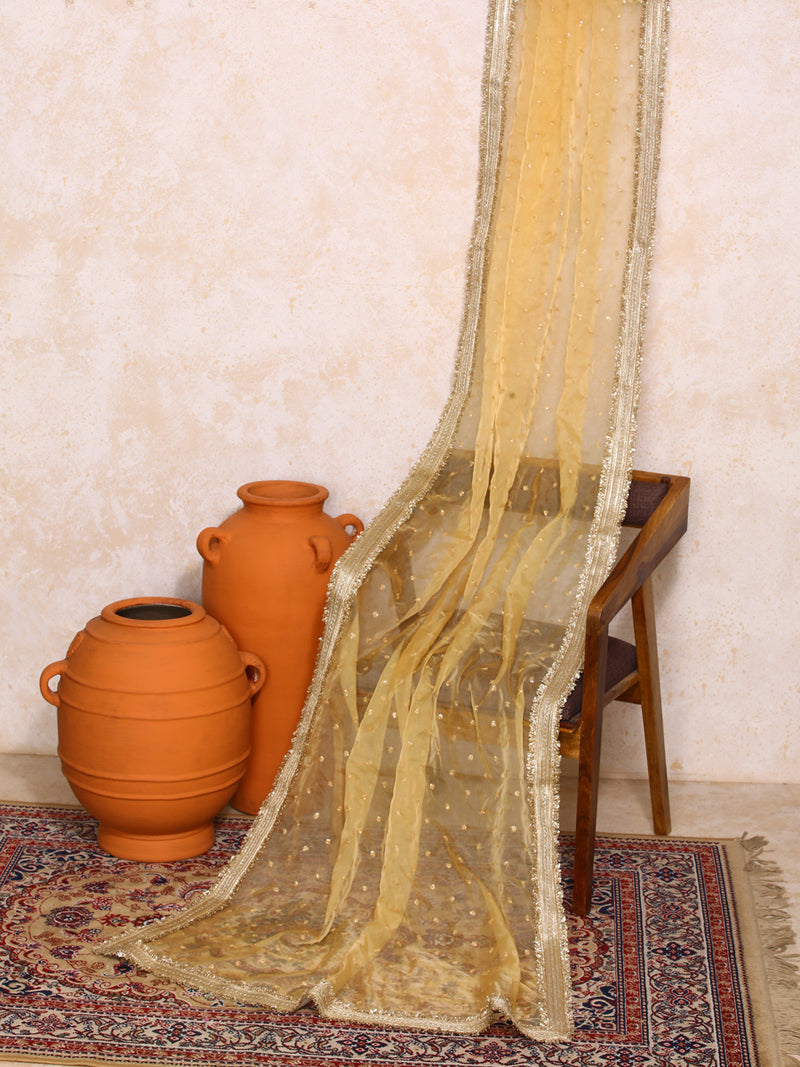 Misbah x Tyohaar | Sequined Gold Organza Dupatta-Binks