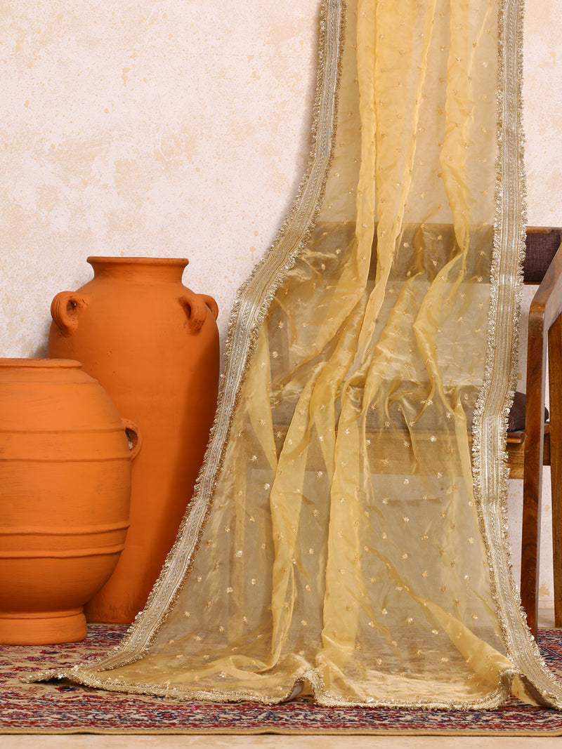 Misbah x Tyohaar | Sequined Gold Organza Dupatta-Binks