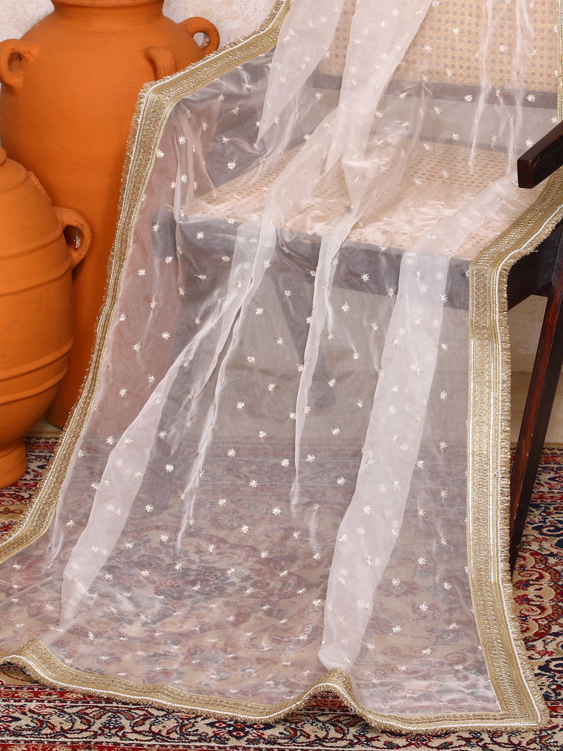 Mogra x Tyohaar | Sequined White Organza Dupatta-Binks
