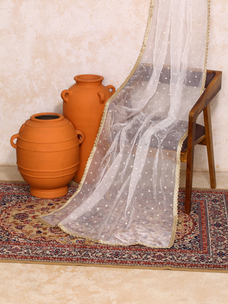 Neysa x Tyohaar | Sequined White Organza Dupatta-Binks