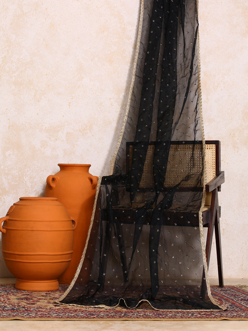 Shayama x Tyohaar | Sequined Black Organza Dupatta-Binks