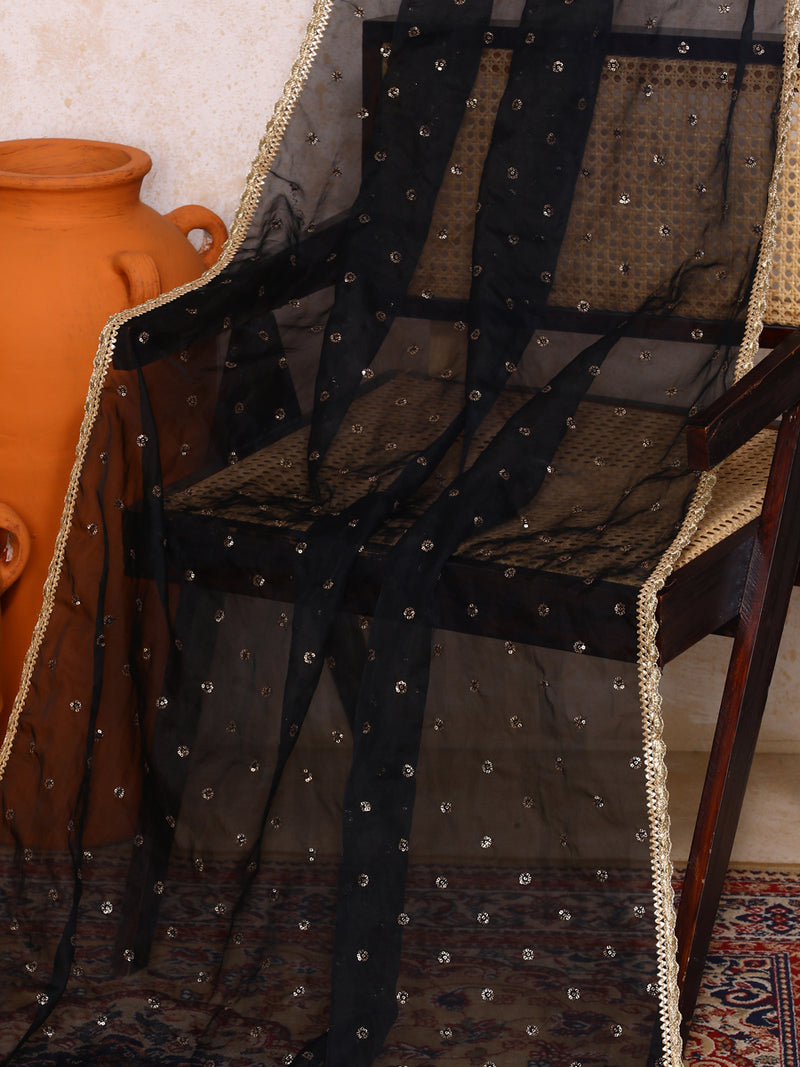 Shayama x Tyohaar | Sequined Black Organza Dupatta-Binks