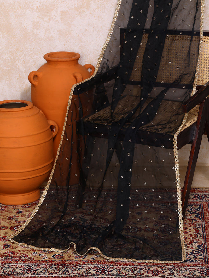 Shayama x Tyohaar | Sequined Black Organza Dupatta-Binks