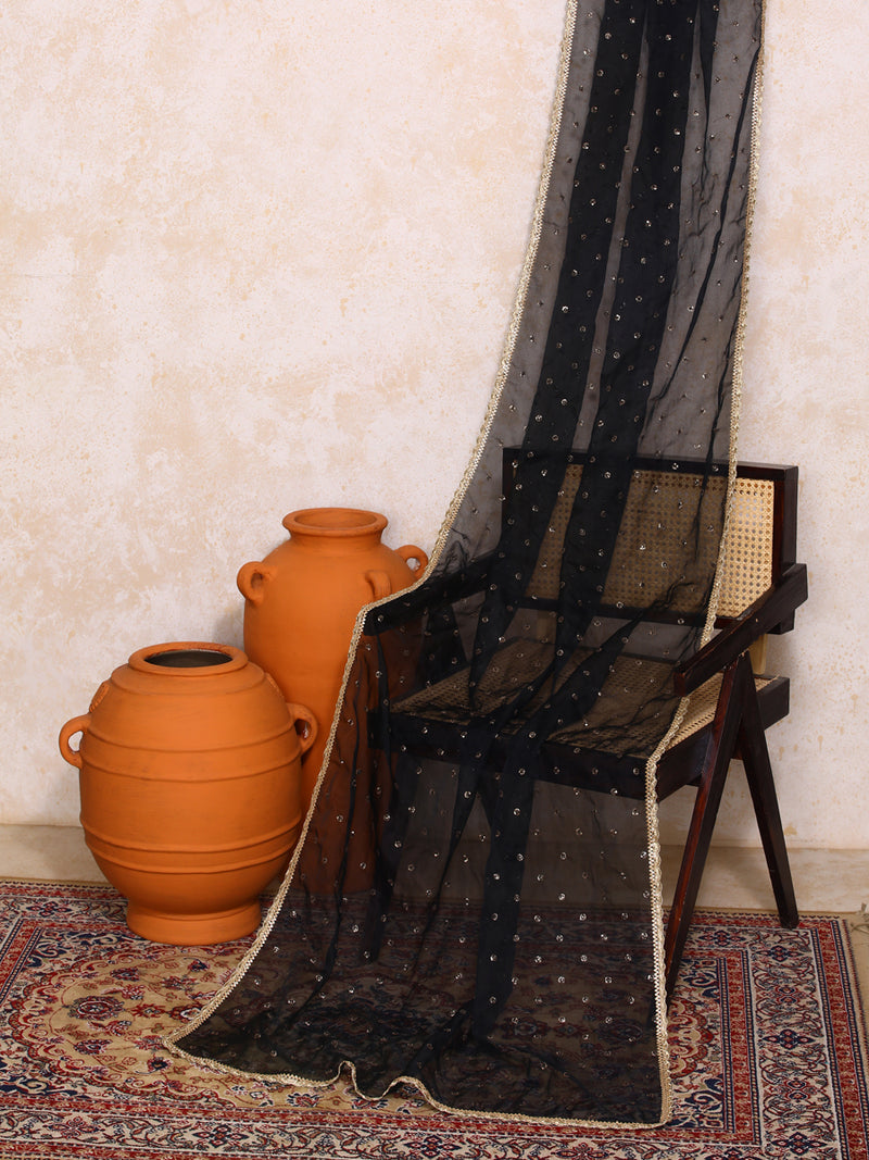 Shayama x Tyohaar | Sequined Black Organza Dupatta-Binks