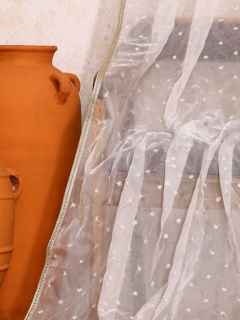 Shweta x Tyohaar | Sequined White Organza Dupatta-Binks