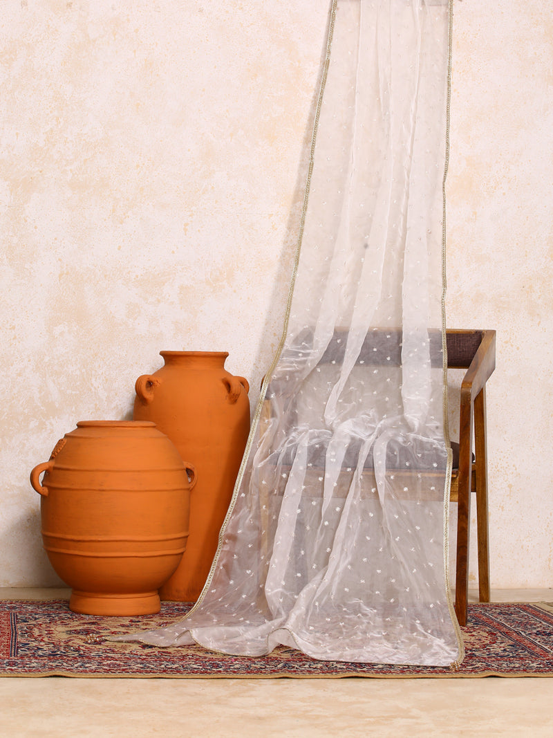 Shweta x Tyohaar | Sequined White Organza Dupatta-Binks