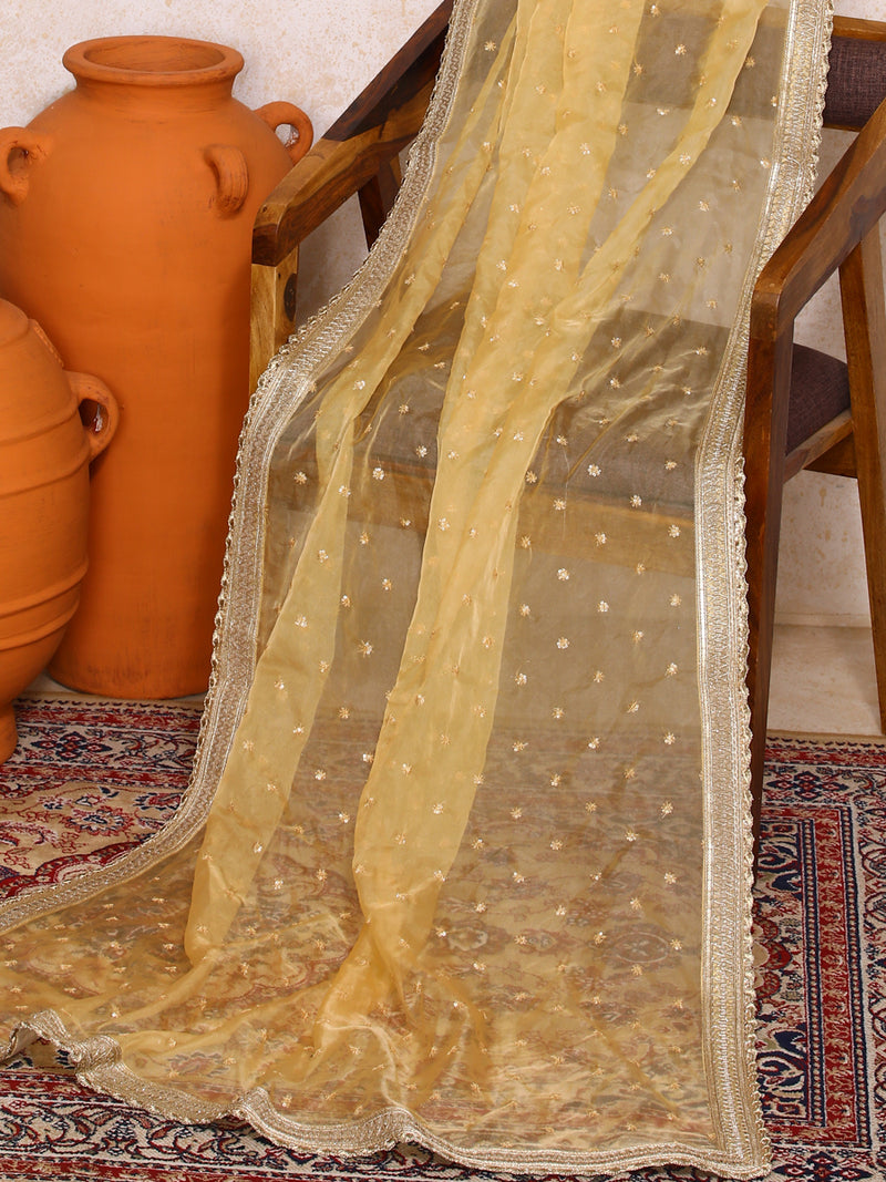 Suvarni x Tyohaar | Sequined Gold Organza Dupatta-Binks