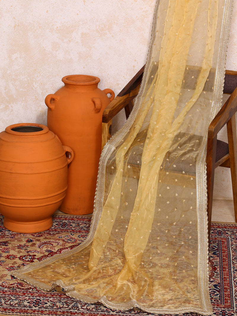 Suvarni x Tyohaar | Sequined Gold Organza Dupatta-Binks