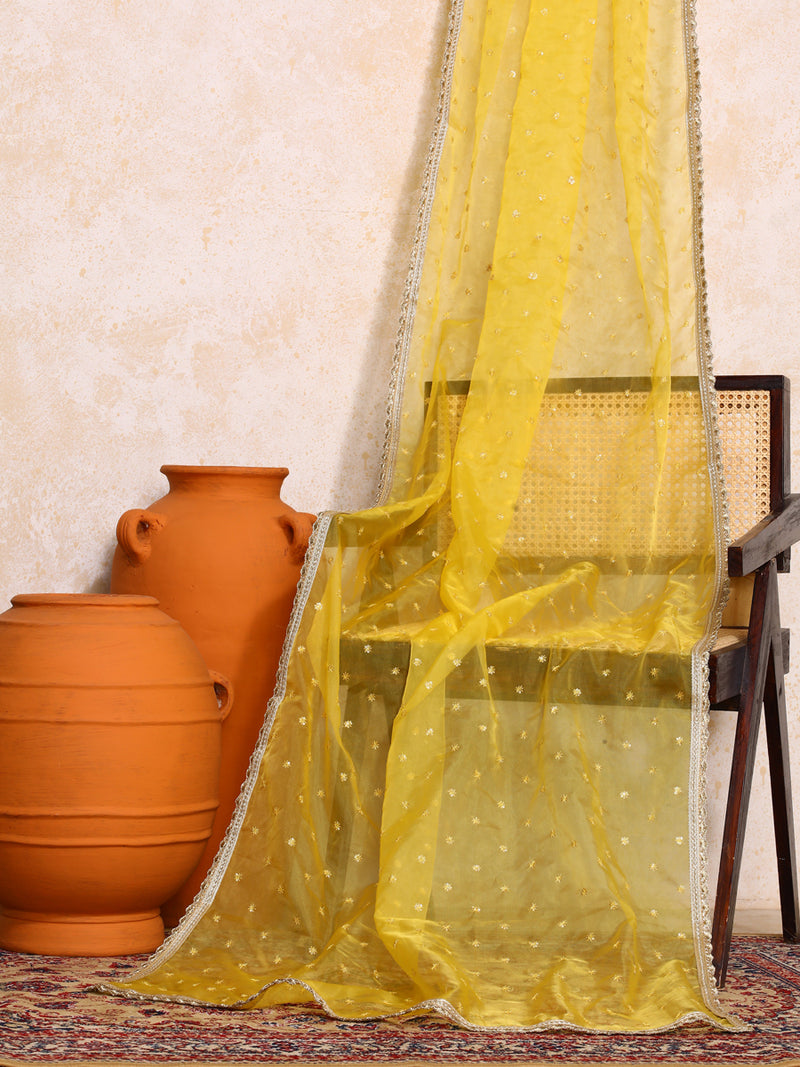 Taapti x Tyohaar | Sequined Yellow Organza Dupatta-Binks