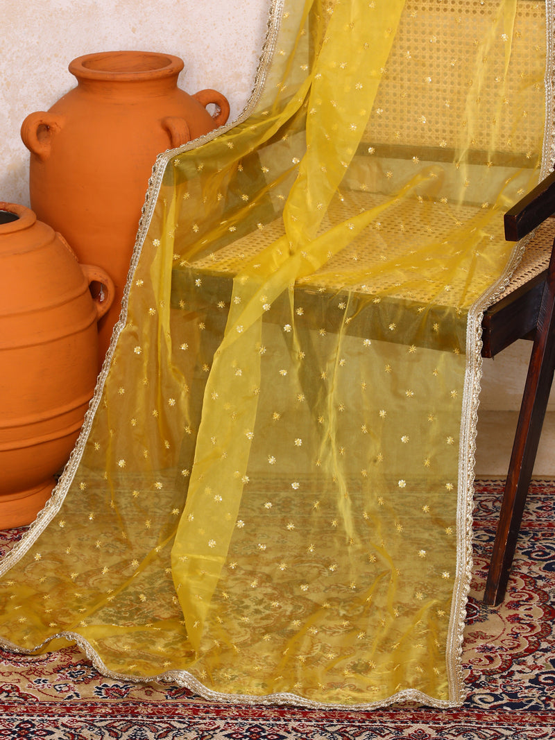 Taapti x Tyohaar | Sequined Yellow Organza Dupatta-Binks