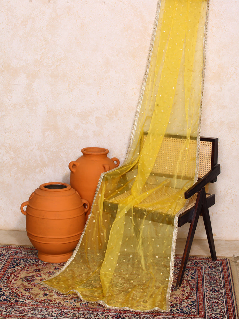 Taapti x Tyohaar | Sequined Yellow Organza Dupatta-Binks