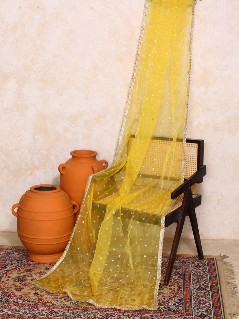 Taapti x Tyohaar | Sequined Yellow Organza Dupatta-Binks