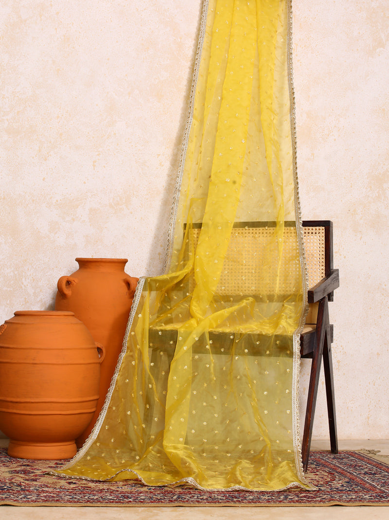 Taapti x Tyohaar | Sequined Yellow Organza Dupatta-Binks