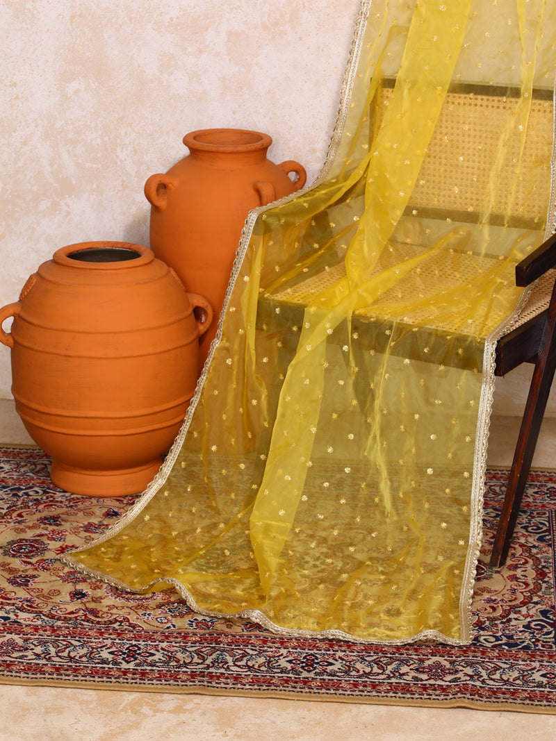 Taapti x Tyohaar | Sequined Yellow Organza Dupatta-Binks