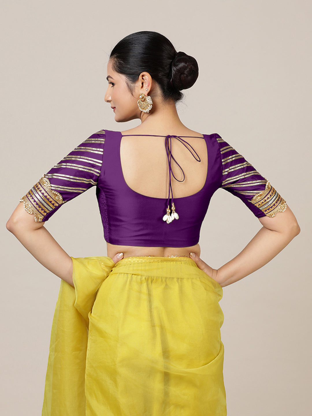 The 6-pc Binks Kasavu Kit with Purple Anisha Blouse w/ Gota Embellishments - Get Onam-Ready Box Festive Fashion Box (view 3).