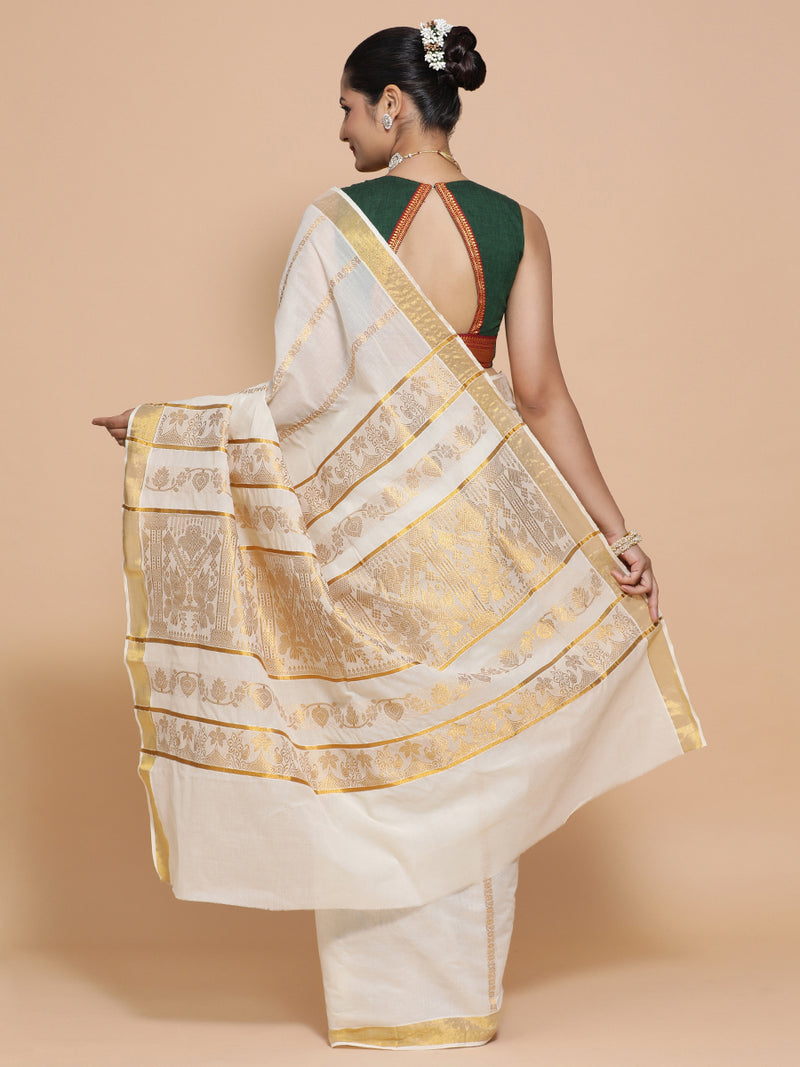 Varsha x Tyohaar Saree Blouse, in Green Cotton, featuring sleeveless, made for party & festive (view 2).