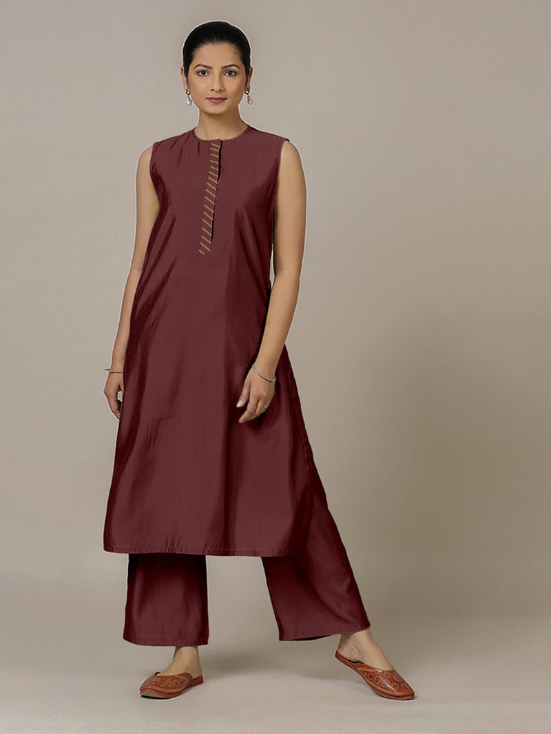 Adah x Rozaana | A Line Kurta in Deep Maroon with Thread Work | Coords or Only Kurta-Binks