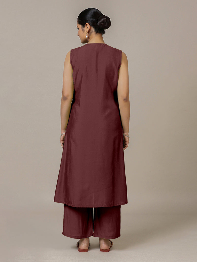 Adah x Rozaana | A Line Kurta in Deep Maroon with Thread Work | Coords or Only Kurta-Binks