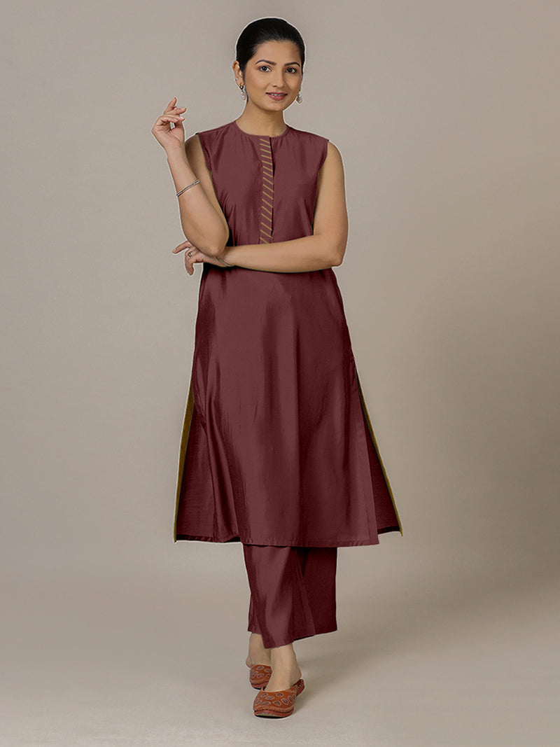 Adah x Rozaana | A Line Kurta in Deep Maroon with Thread Work | Coords or Only Kurta-Binks