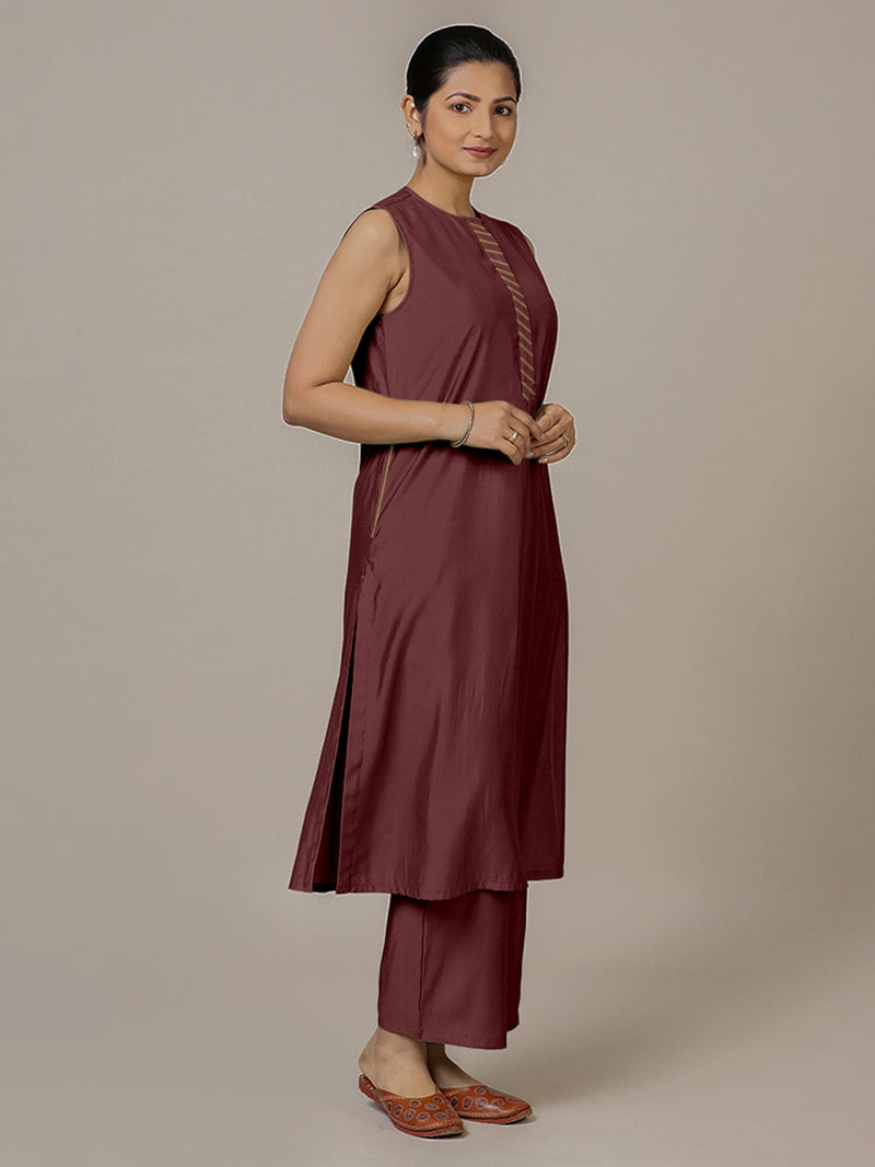 Adah x Rozaana | A Line Kurta in Deep Maroon with Thread Work | Coords or Only Kurta-Binks