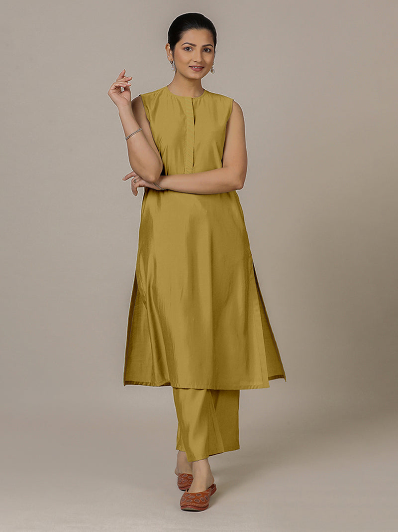 Adah x Rozaana | A Line Kurta in Dijon Mustard with Thread Work | Coords or Only Kurta-Binks
