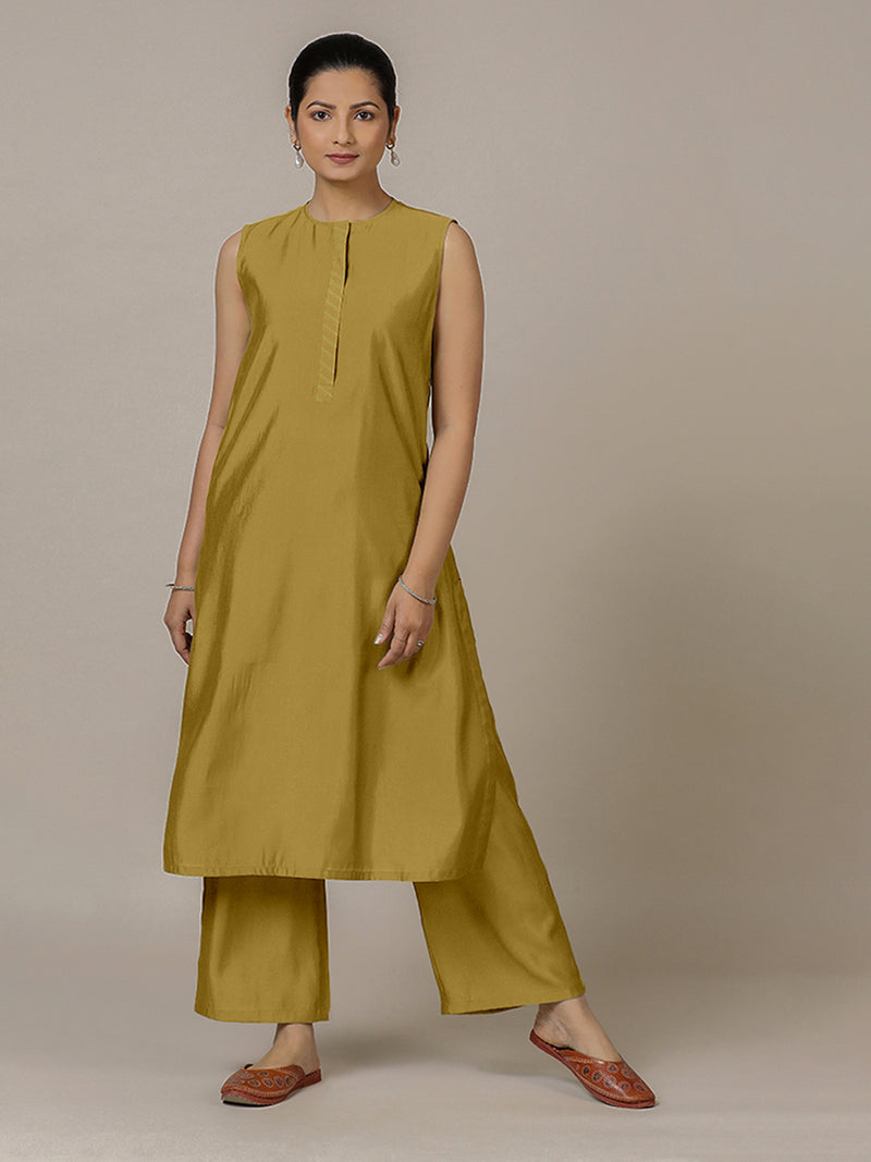 Adah x Rozaana | A Line Kurta in Dijon Mustard with Thread Work | Coords or Only Kurta-Binks