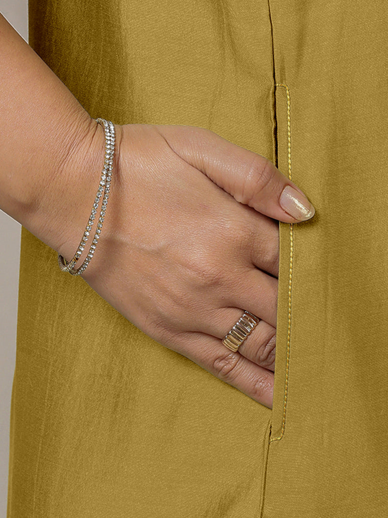 Adah x Rozaana | A Line Kurta in Dijon Mustard with Thread Work | Coords or Only Kurta-Binks