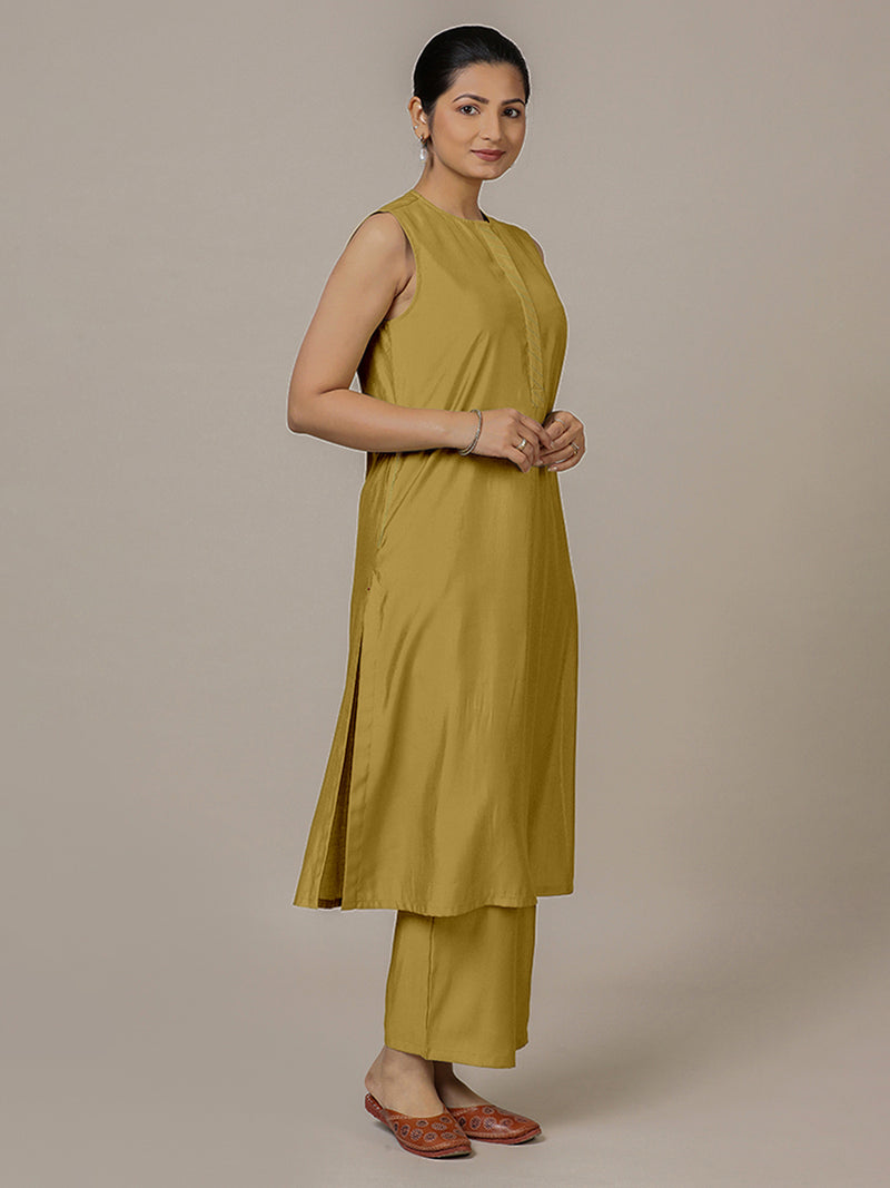 Adah x Rozaana | A Line Kurta in Dijon Mustard with Thread Work | Coords or Only Kurta-Binks