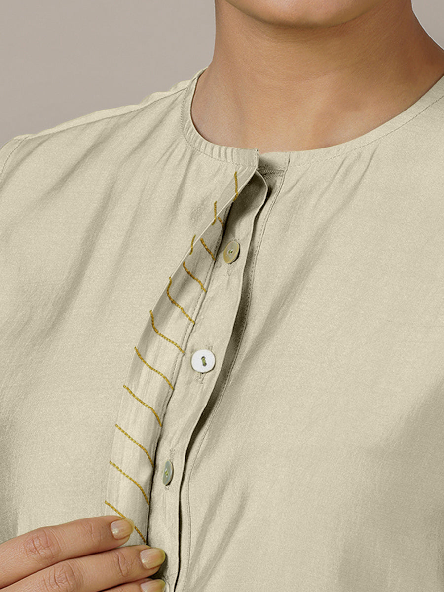 Adah x Rozaana Kurta, in Cream Viscose, featuring sleeveless and jewel neckline, made for daily & work (view 4).