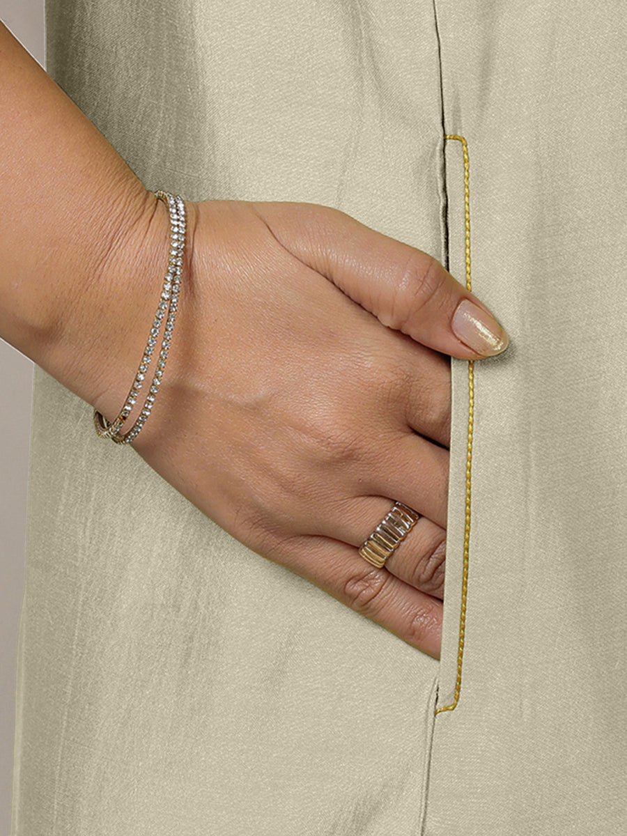 Adah x Rozaana Kurta, in Cream Viscose, featuring sleeveless and jewel neckline, made for daily & work (view 5).