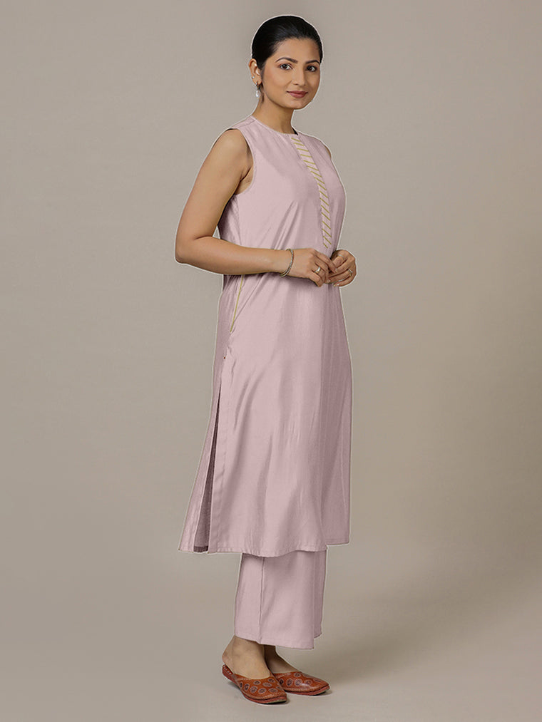 Adah x Rozaana Kurta, in Purple Viscose, featuring sleeveless and jewel neckline, made for daily & work.