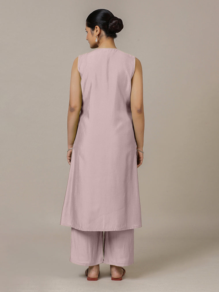 Adah x Rozaana Kurta, in Purple Viscose, featuring sleeveless and jewel neckline, made for daily & work (view 2).