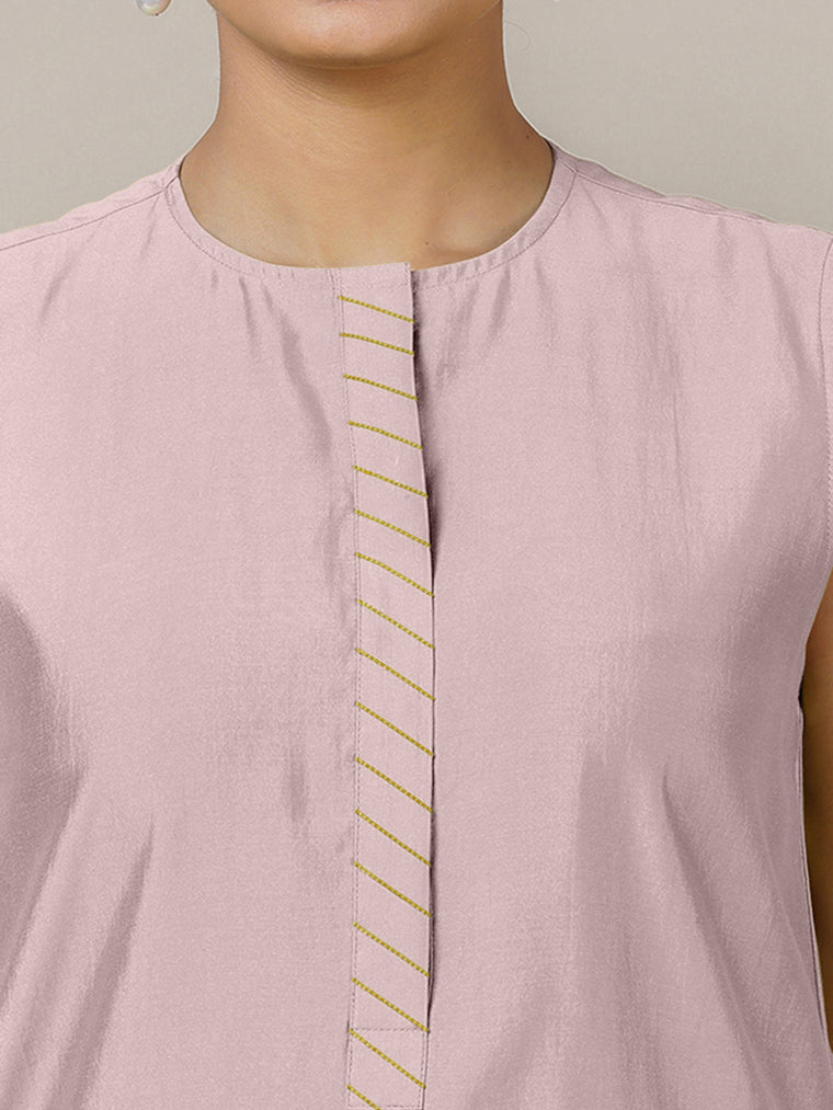 Adah x Rozaana Kurta, in Purple Viscose, featuring sleeveless and jewel neckline, made for daily & work (view 3).