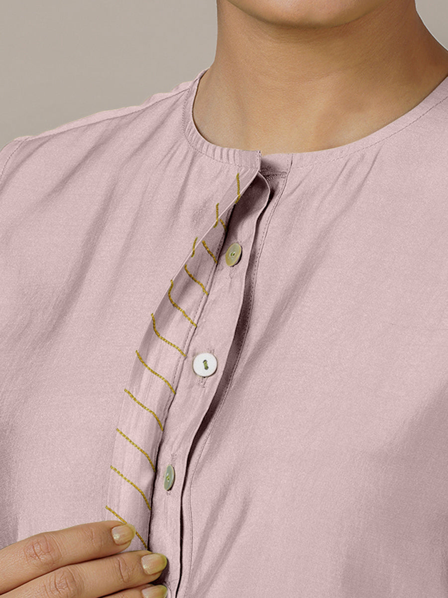 Adah x Rozaana Kurta, in Purple Viscose, featuring sleeveless and jewel neckline, made for daily & work (view 4).
